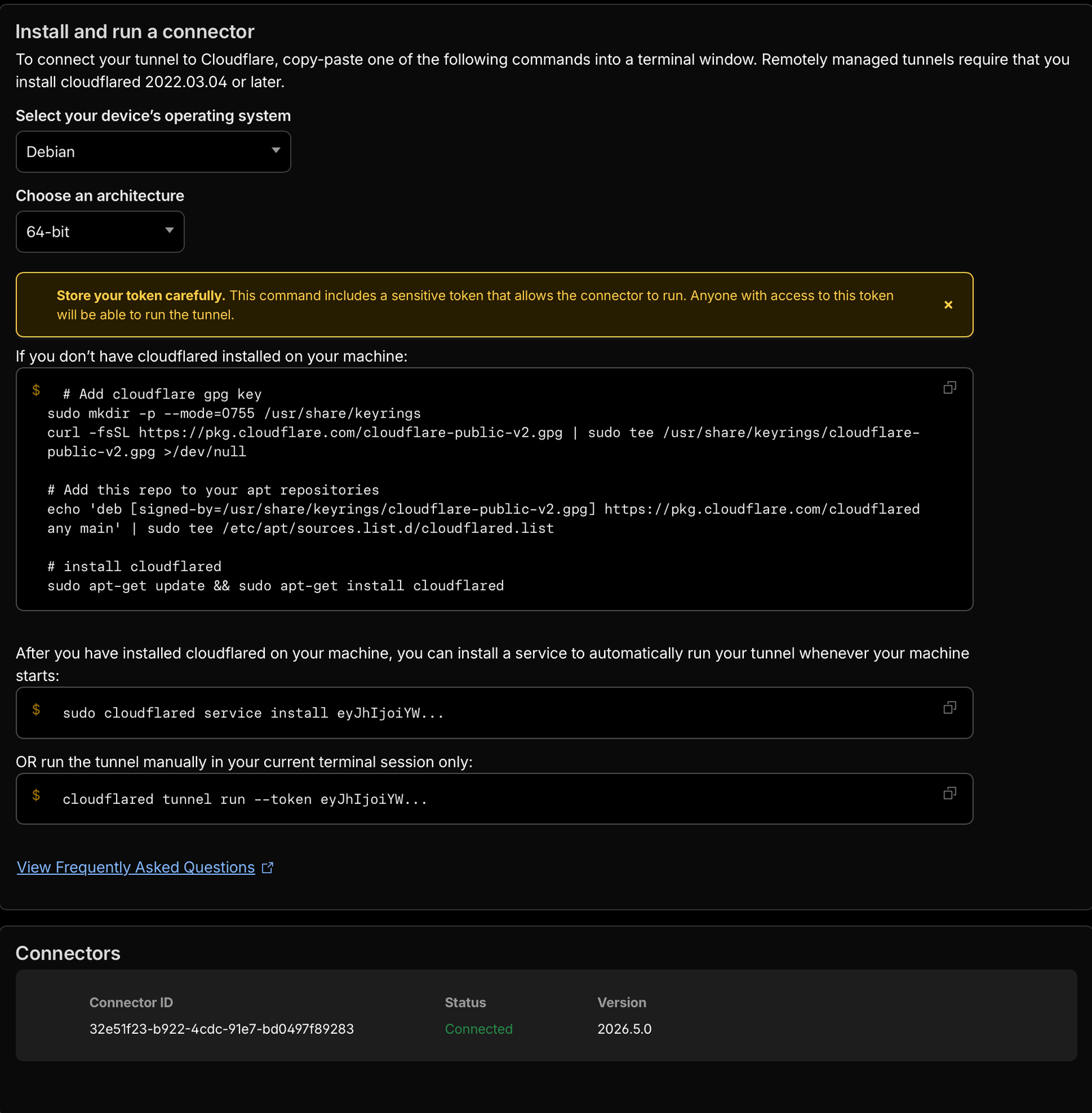Cloudflare tunnel connector creation