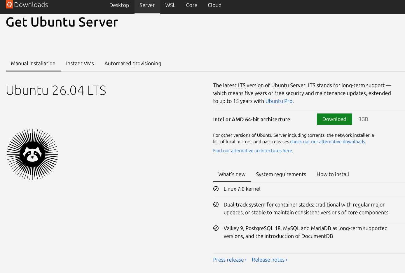 ubuntu server download page